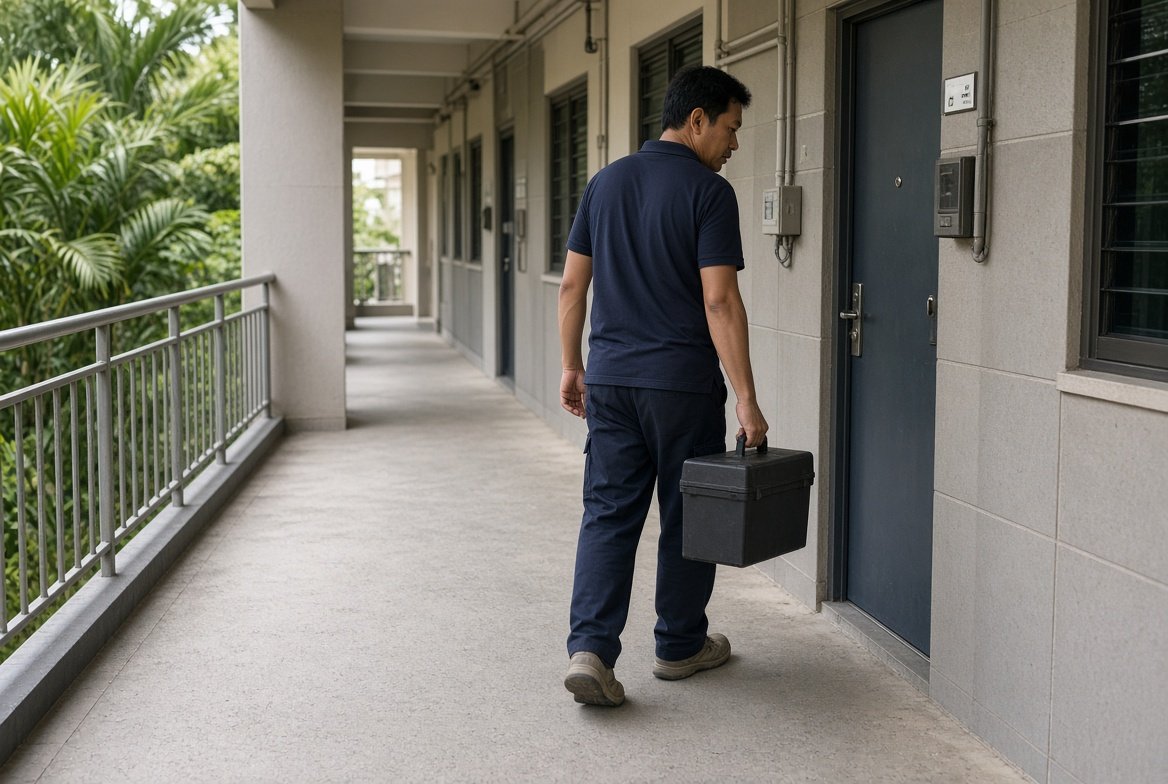 Technician arriving at a Singapore home